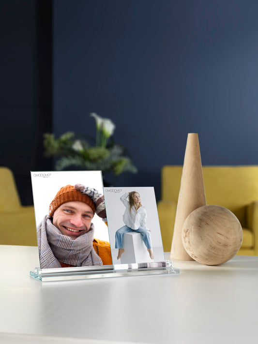 Two – Portafoto in cristallo extrachiaro 8 mm per fotografie orizzontali e verticali Made in Italy
