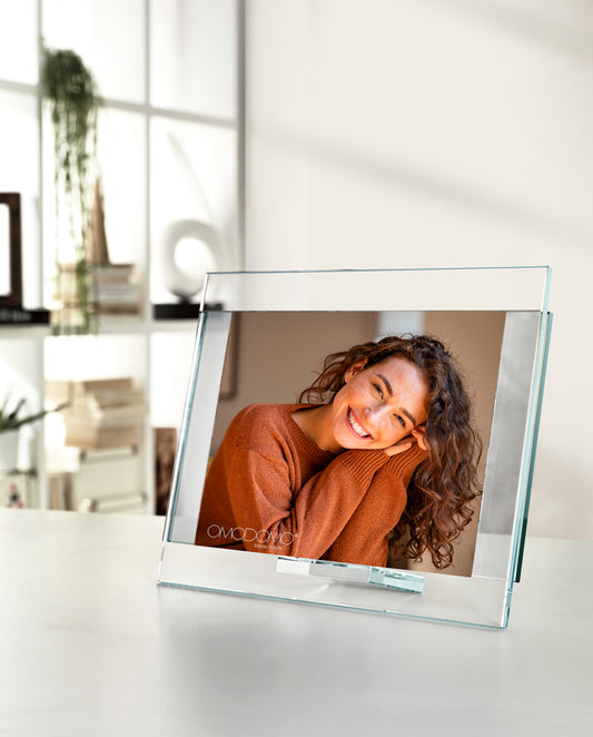 Stripe–Portafoto in cristallo extrachiaro 8 mm e cristallo specchiato grigio 8 mm Made in Italy