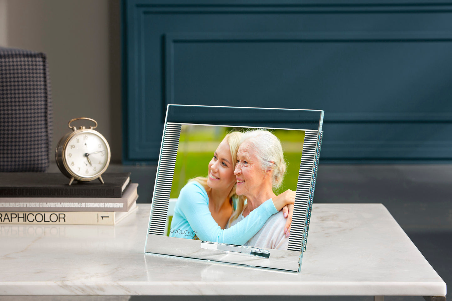 Ornament – Portafoto in cristallo extrachiaro con decoro in rilievo Made in Italy