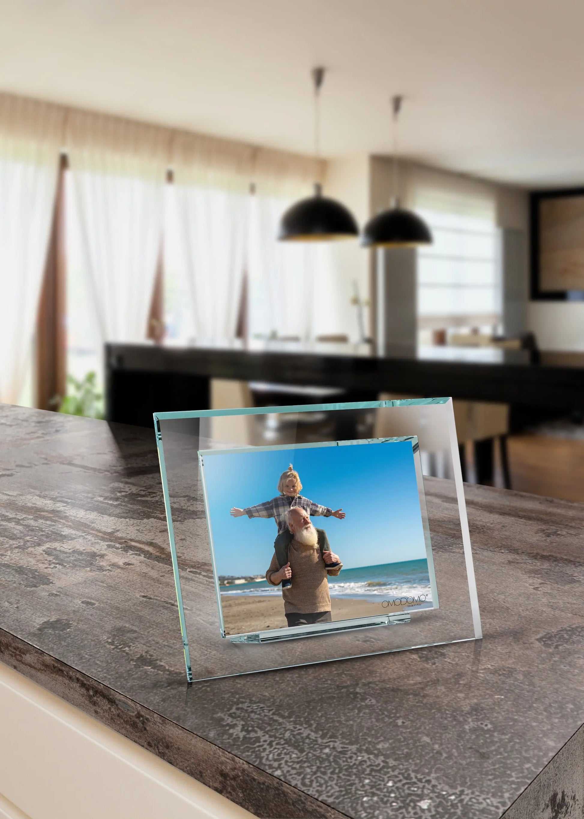 Alba — Portafoto in cristallo extrachiaro 8 mm | Doppia lastra Made in Italy | Omodomo