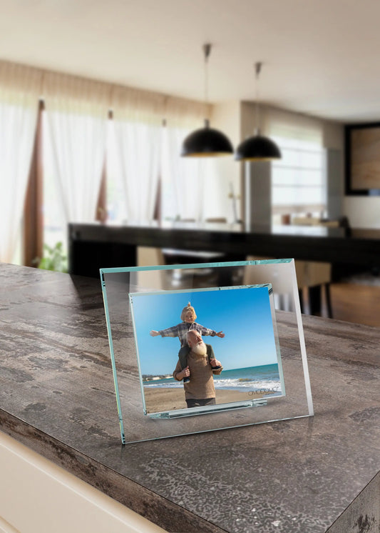 Alba — Portafoto in cristallo extrachiaro 8 mm | Doppia lastra Made in Italy | Omodomo