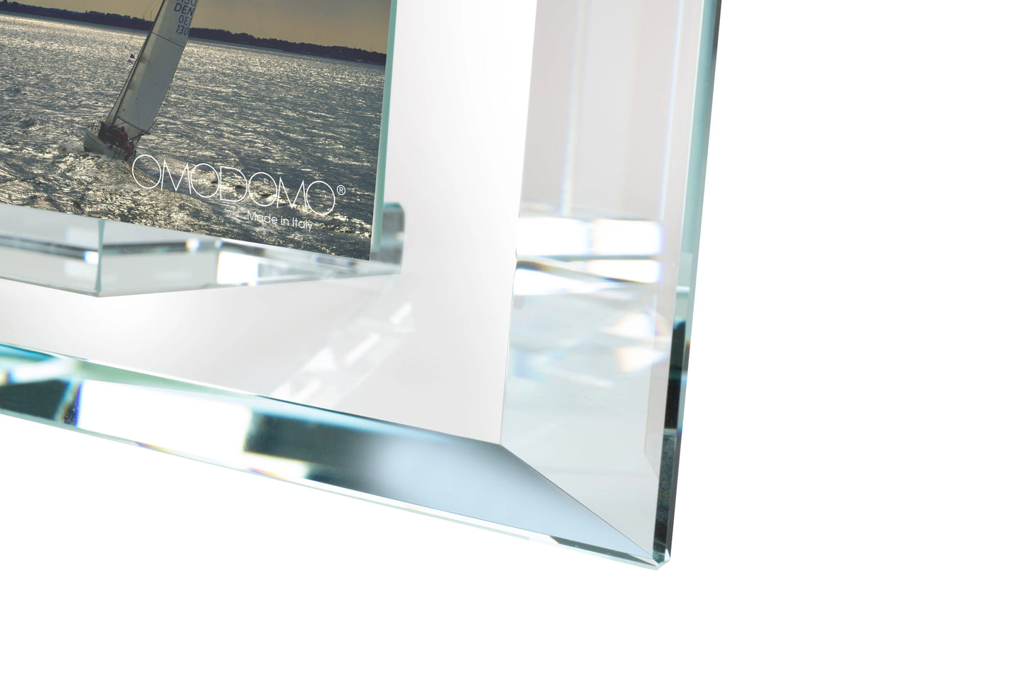 Axi — Portafoto in cristallo extrachiaro 12 mm | Taglio asimmetrico Made in Italy | Omodomo