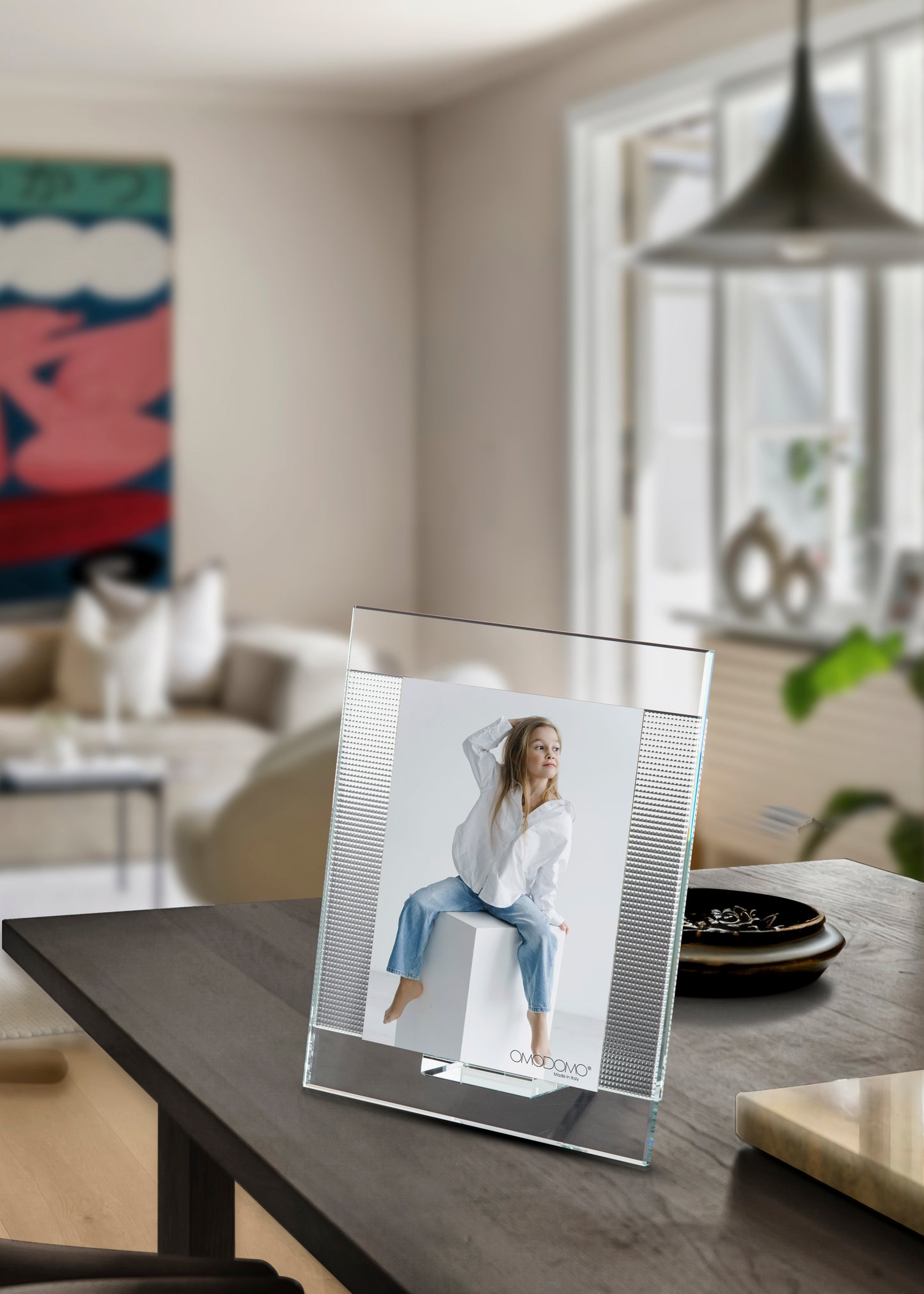 Diamantino – Portafoto in cristallo extrachiaro con decoro in rilievo Made in Italy