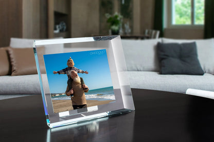 Axi — Portafoto in cristallo extrachiaro 12 mm | Taglio asimmetrico Made in Italy | Omodomo