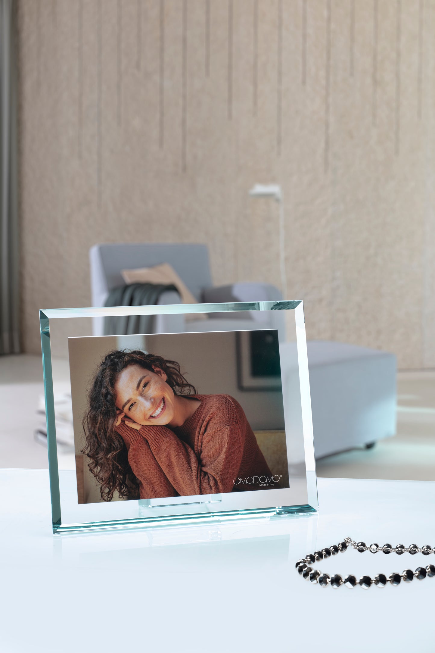 Quattro–Portafoto in cristallo extrachiaro 12 mm bordi molati 45° Made in Italy