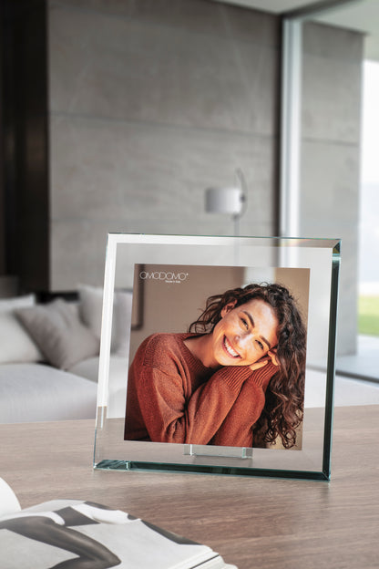 Quattro–Portafoto in cristallo extrachiaro 12 mm bordi molati 45° Made in Italy