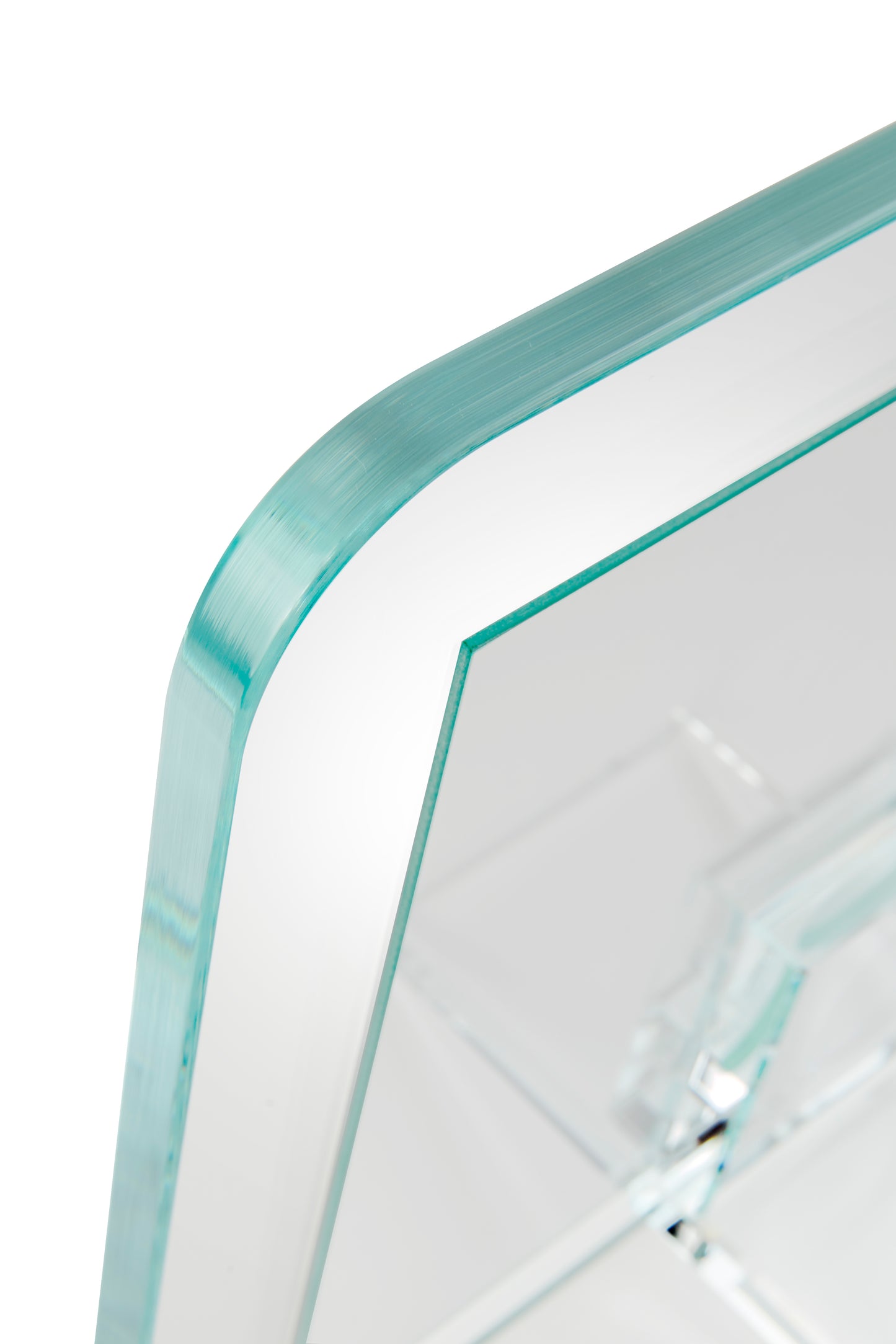 Raggio–Portafoto in cristallo extrachiaro 12 mm angoli raggio 30 filo lucido sagomato Made in Italy