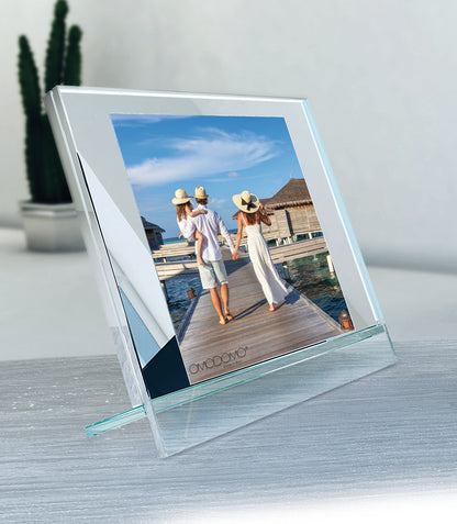 Spectro–Portafoto quadrato in cristallo extrachiaro specchiato 12 mm e cristallo extrachiaro 8 mm Made in Italy